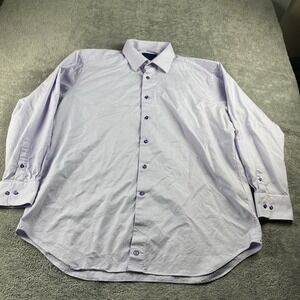 David Donahue Button Up Dress Shirt Men Large 18 34/35 Purple Check Long Sleeve